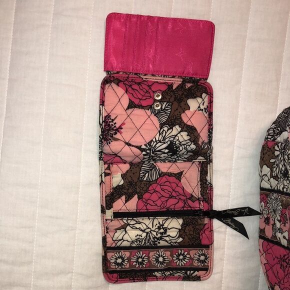 VB Mocha Rouge Mini Hobo Quilted Bag and Wallet Set Brown White Fuchsia Pink - Picture 6 of 15